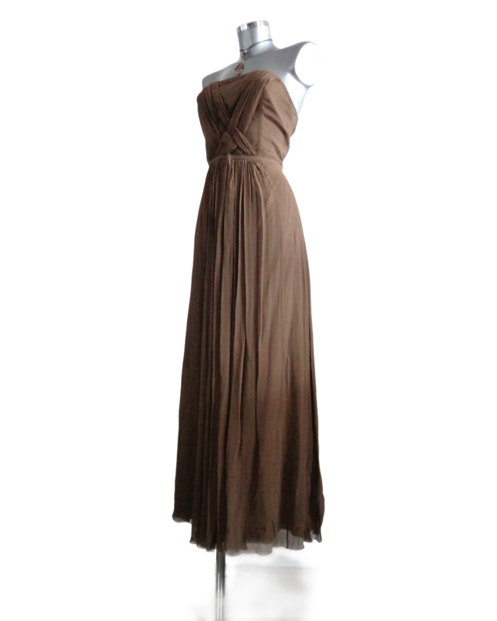 KOOKAI maxi jurk, taupe, strapless, 100% zijde, maat 40 NIEUW