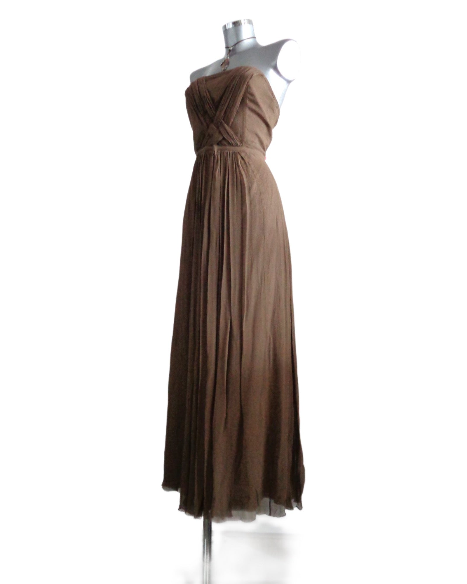 KOOKAI maxi jurk, taupe, strapless, 100% zijde, maat 40 NIEUW