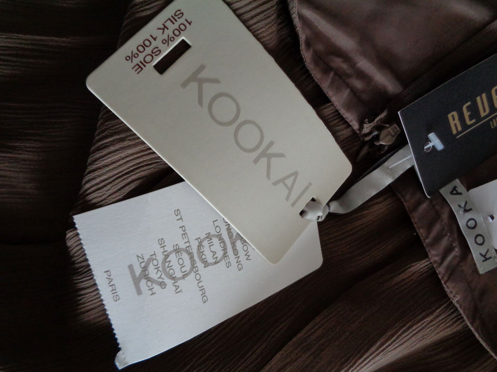 KOOKAI maxi jurk, taupe, strapless, 100% zijde, maat 40 NIEUW