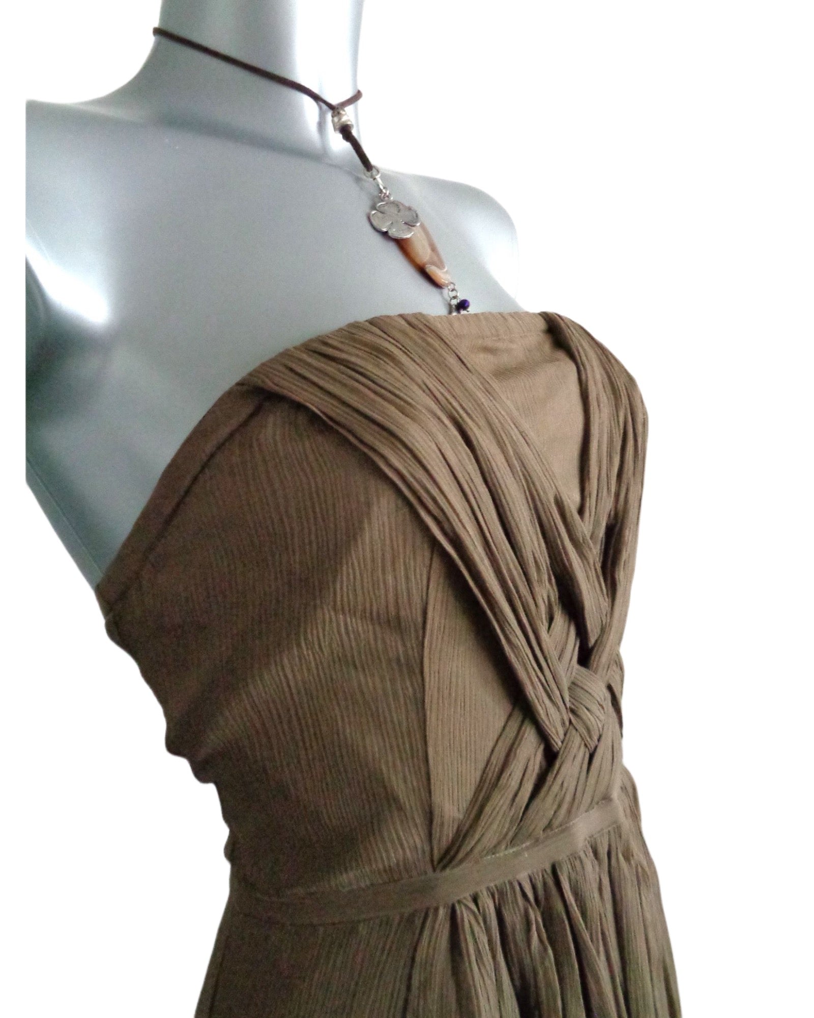 KOOKAI maxi jurk, taupe, strapless, 100% zijde, maat 40 NIEUW
