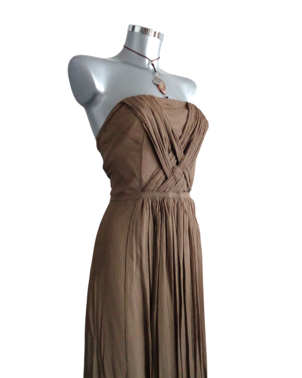 KOOKAI maxi jurk, taupe, strapless, 100% zijde, maat 40 NIEUW