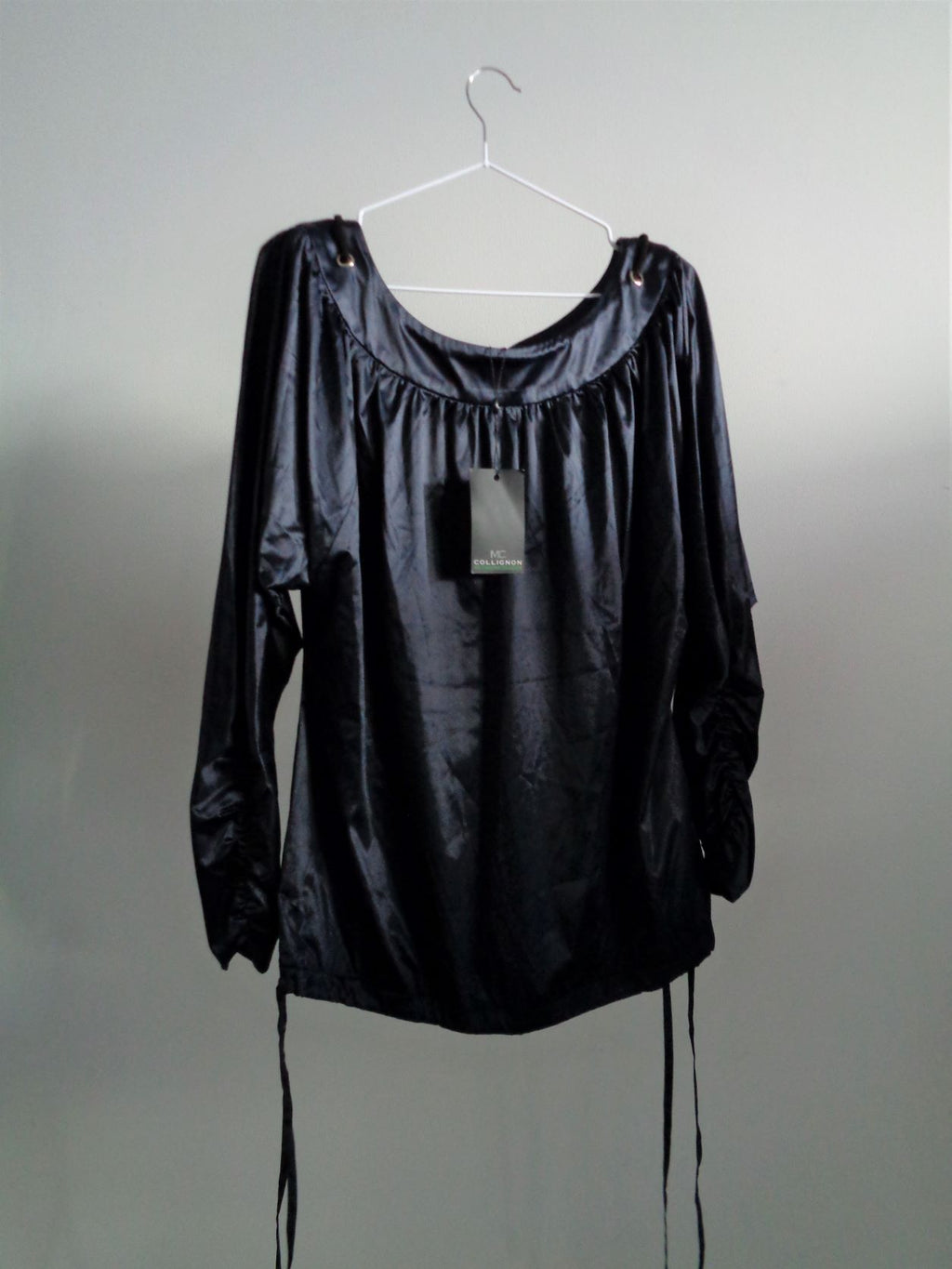 Monique Collignon designer blouse, satijn, donkerblauw, maat 36, Nieuw