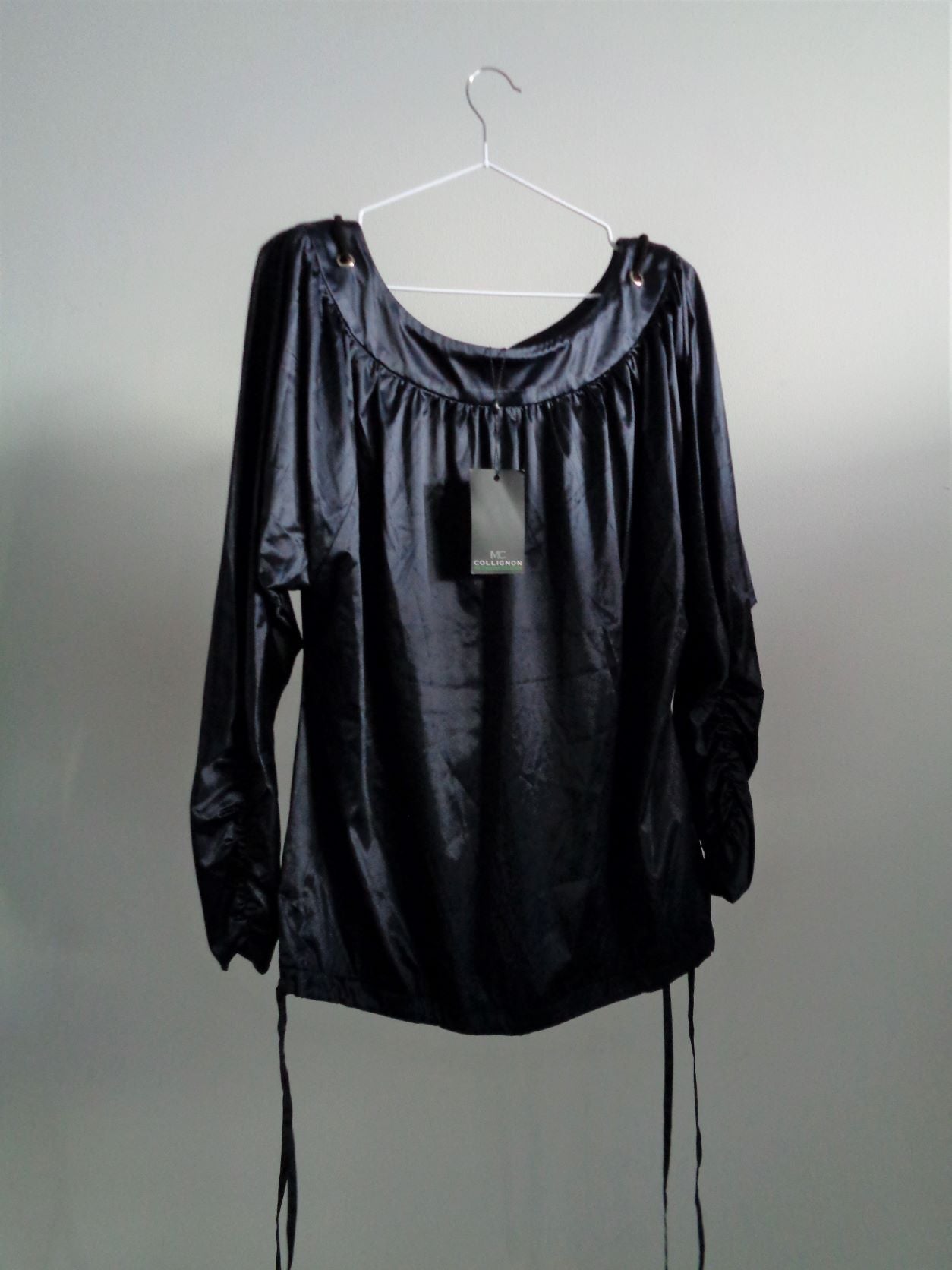 Monique Collignon designer blouse, satijn, donkerblauw, maat 36, Nieuw