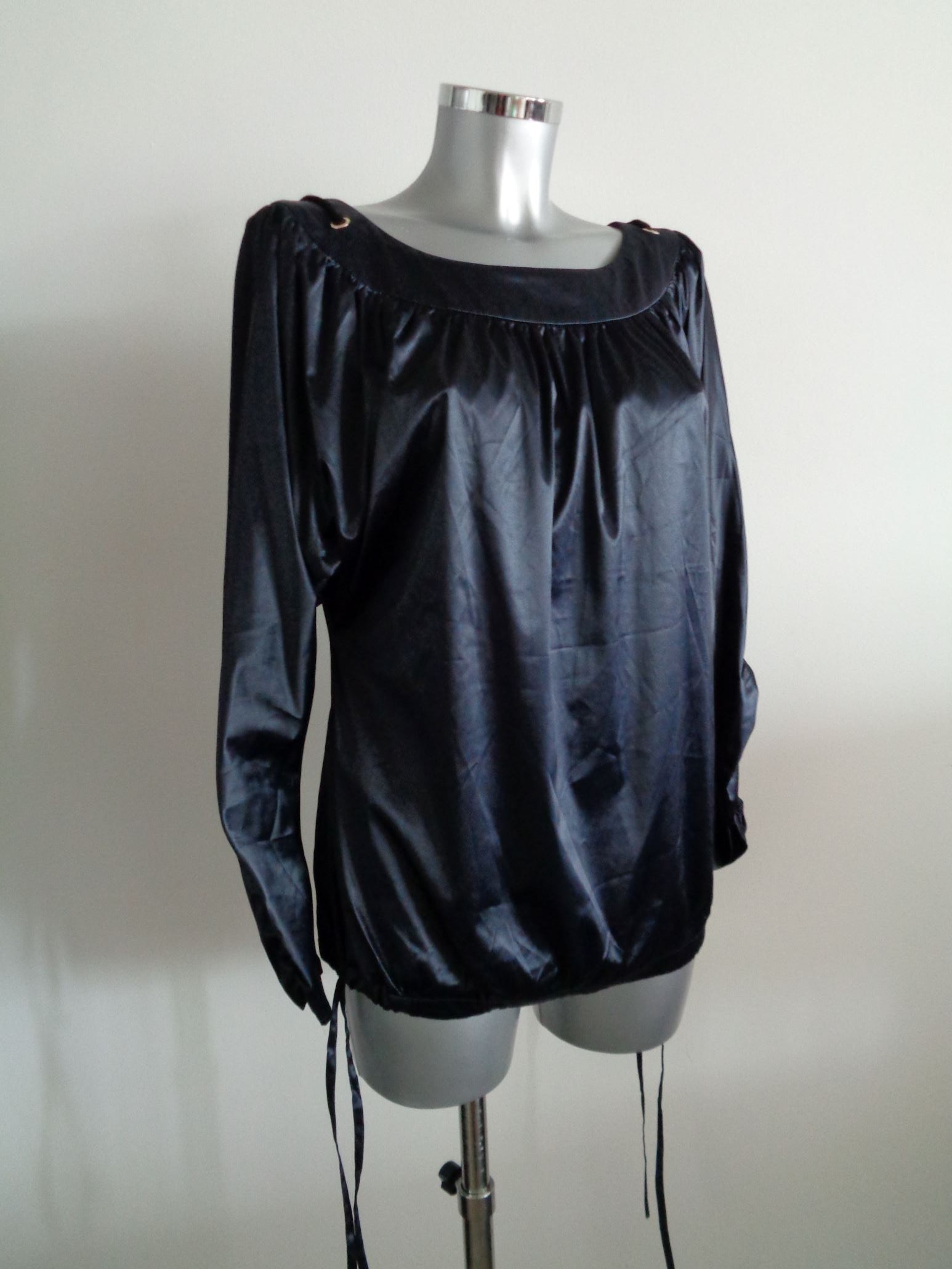 Monique Collignon designer blouse, satijn, donkerblauw, maat 36, Nieuw