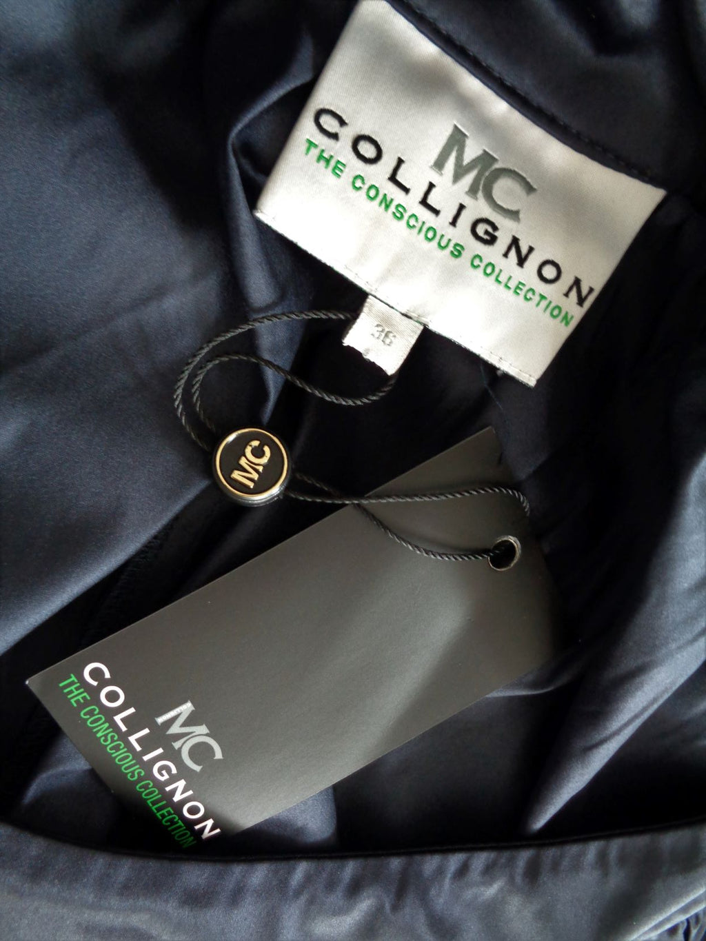 Monique Collignon designer blouse, satijn, donkerblauw, maat 36, Nieuw