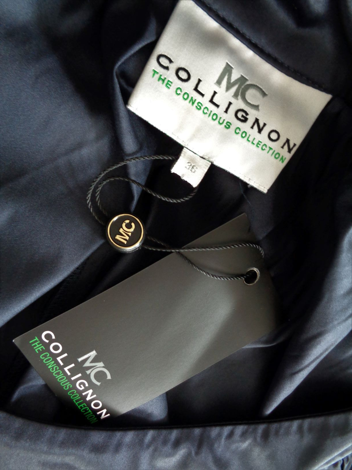 Monique Collignon designer blouse, satijn, donkerblauw, maat 36, Nieuw